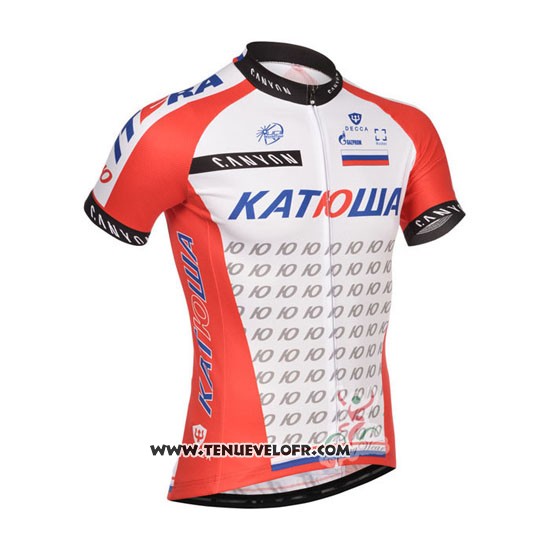 2014 Maillot Ciclismo Katusha Blanc et Rouge Manches Courtes et Cuissard
